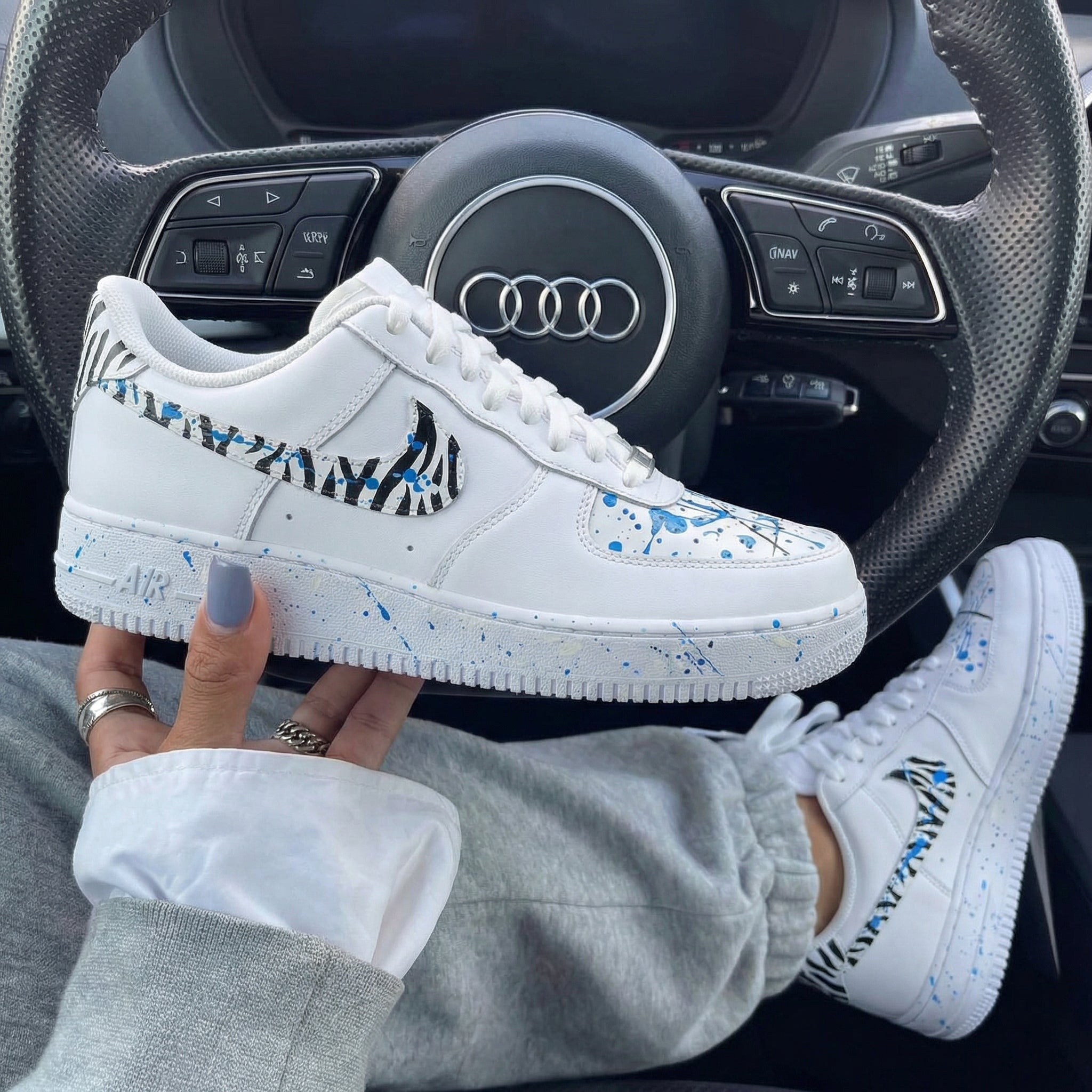 Blue Zebra Print Splatter Custom Air Force 1-shecustomize