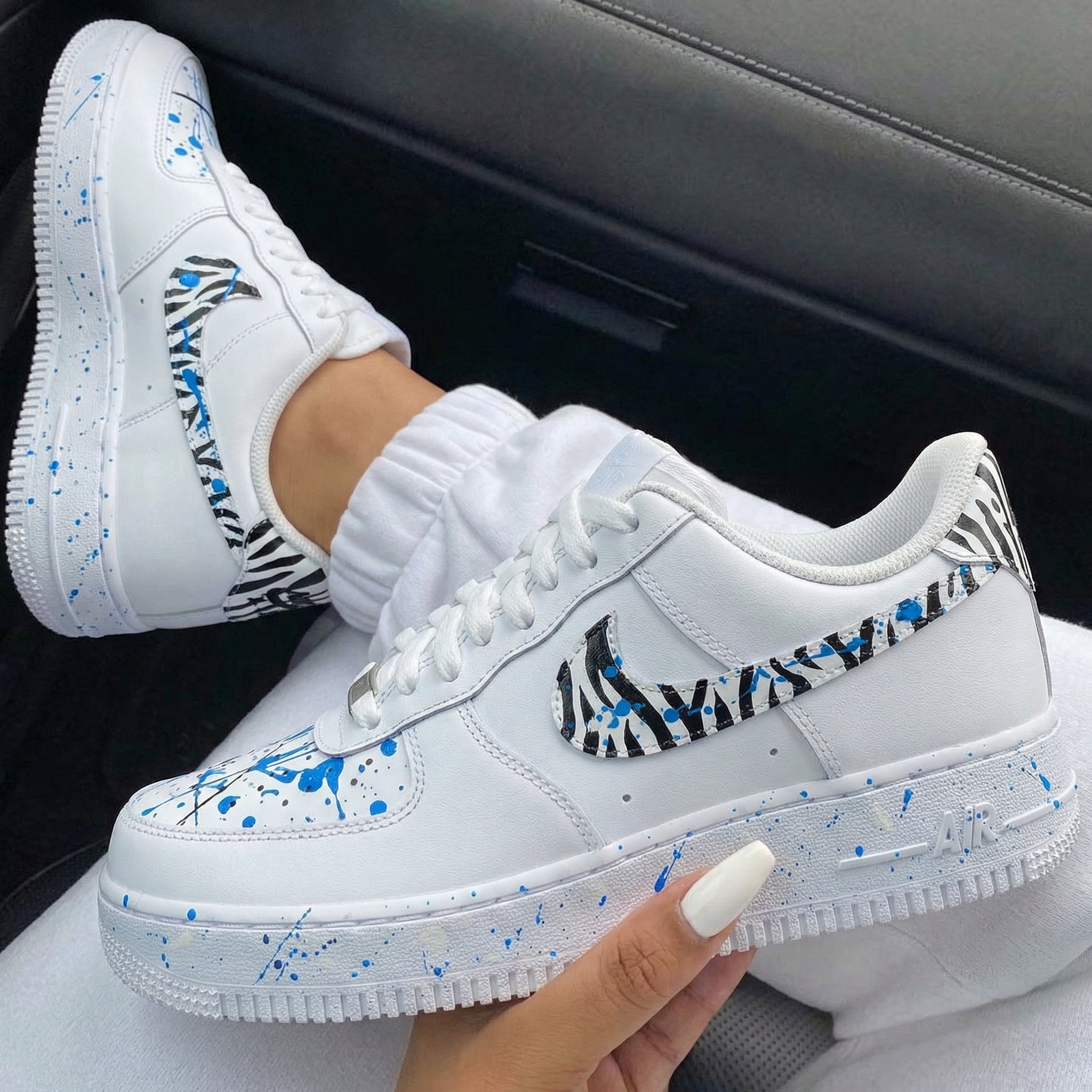 Blue Zebra Print Splatter Custom Air Force 1-shecustomize