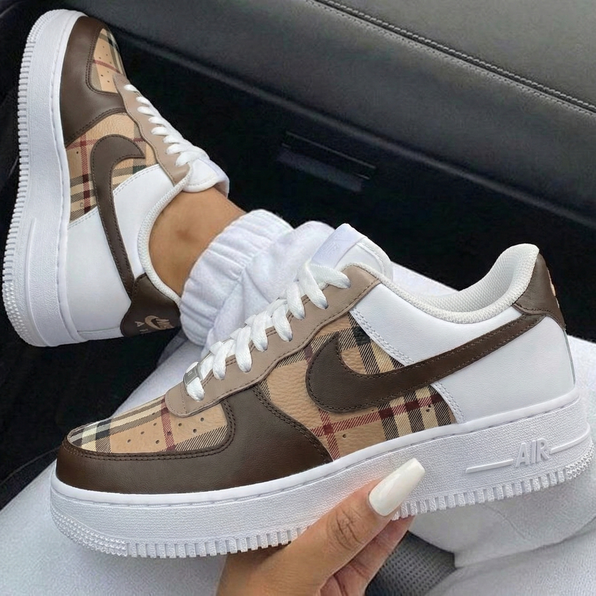 Brown Beige Plaid Custom Air Force 1-shecustomize