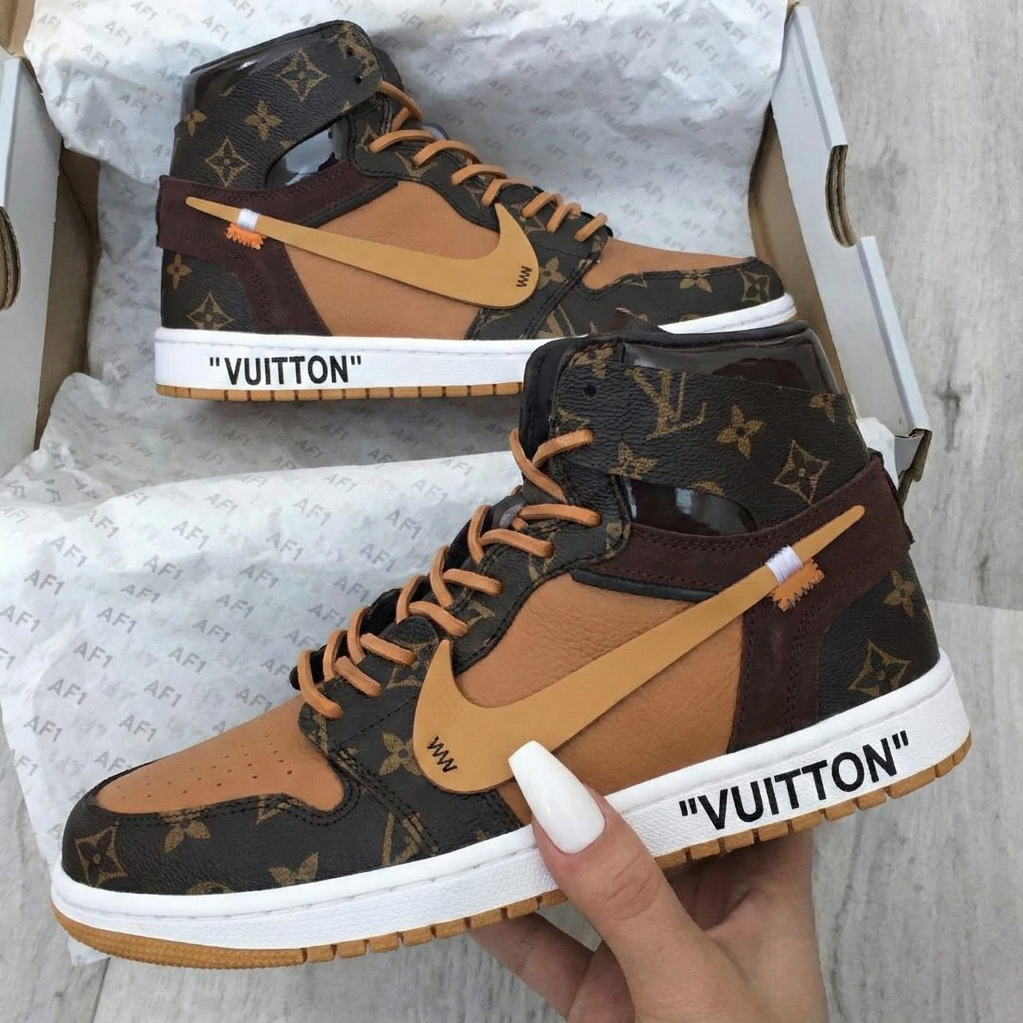 Brown LV Pattern Custom Air Jordan 1 Travis Scott-shecustomize