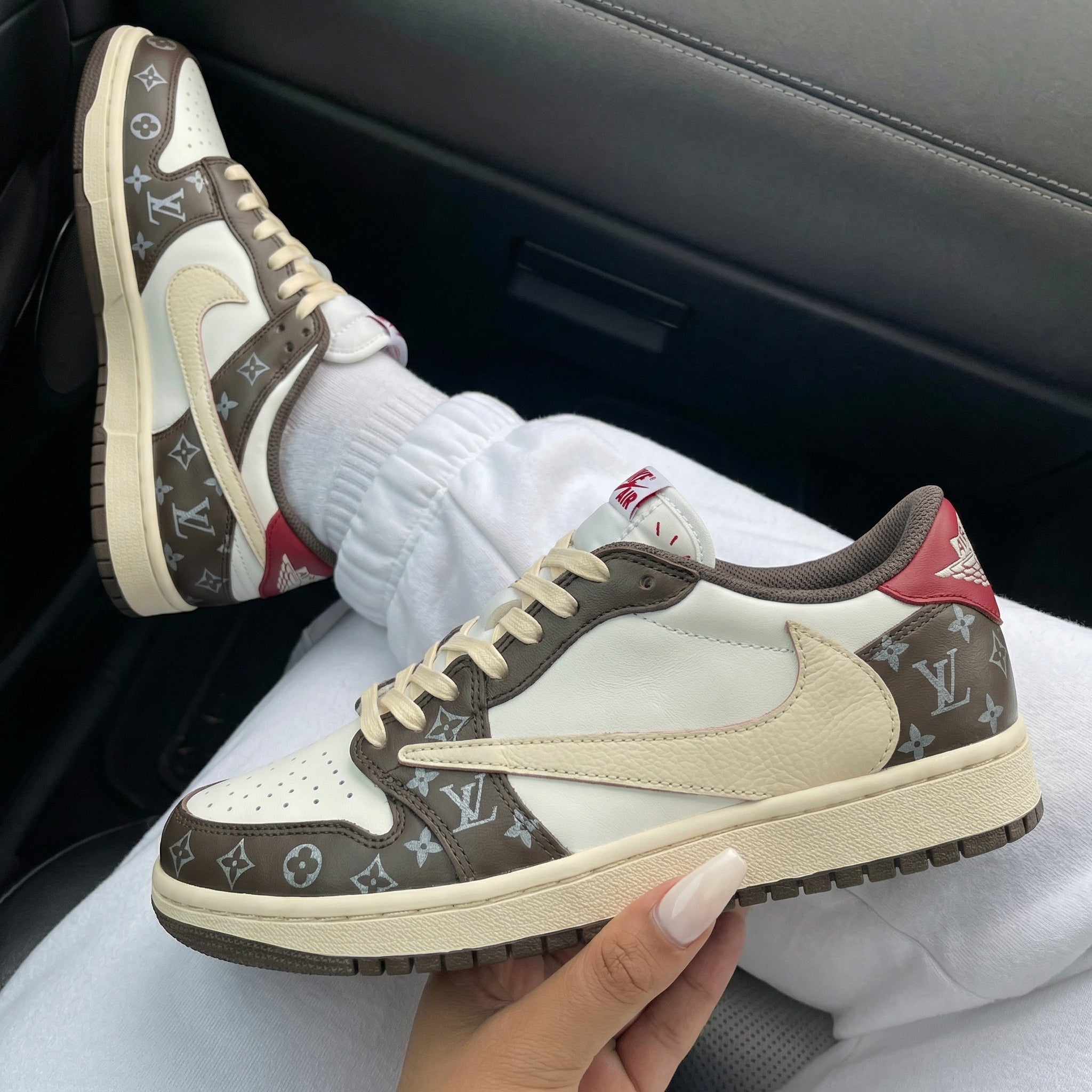 Brown LV Pattern Travis Scott Custom Air Jordan 1-shecustomize