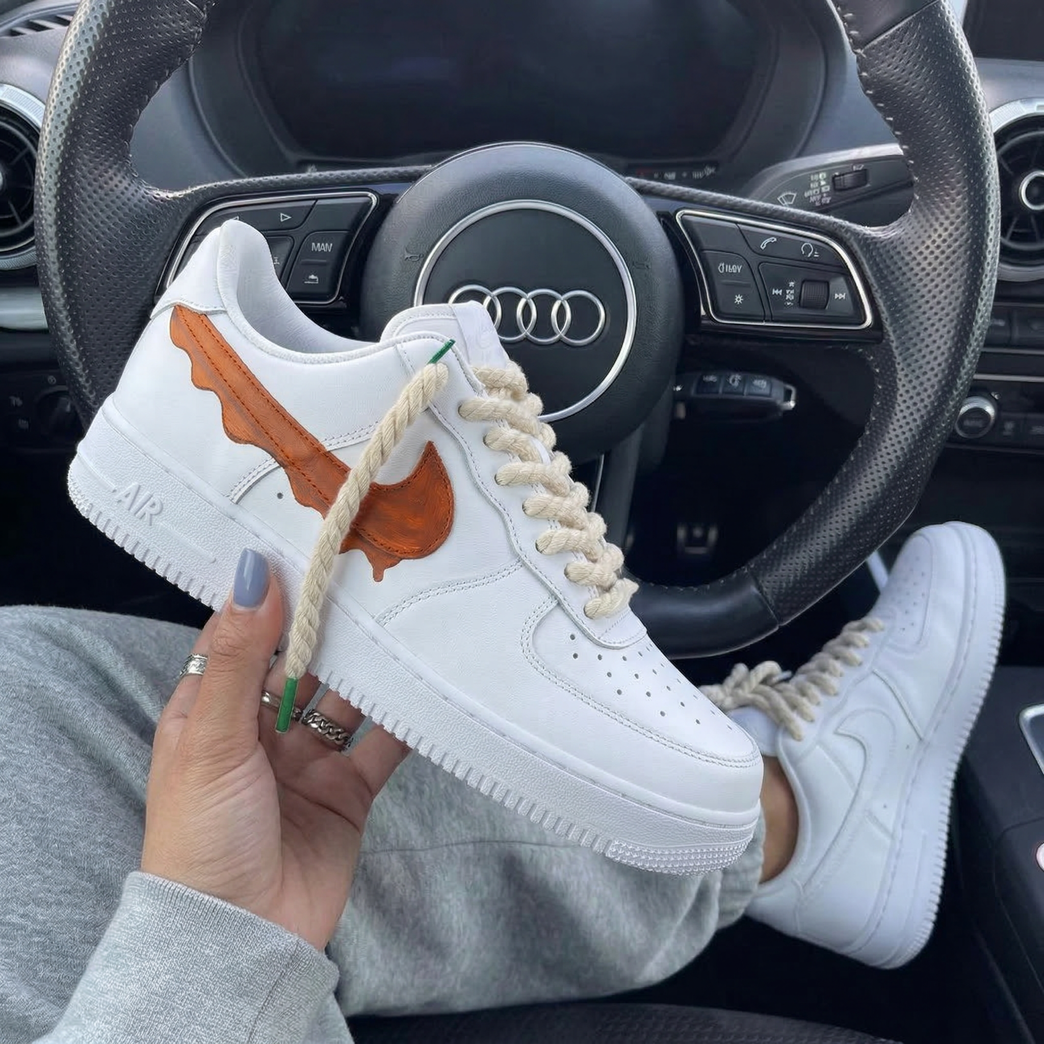 Brown Wave Edged Swoosh Custom Air Force 1-shecustomize