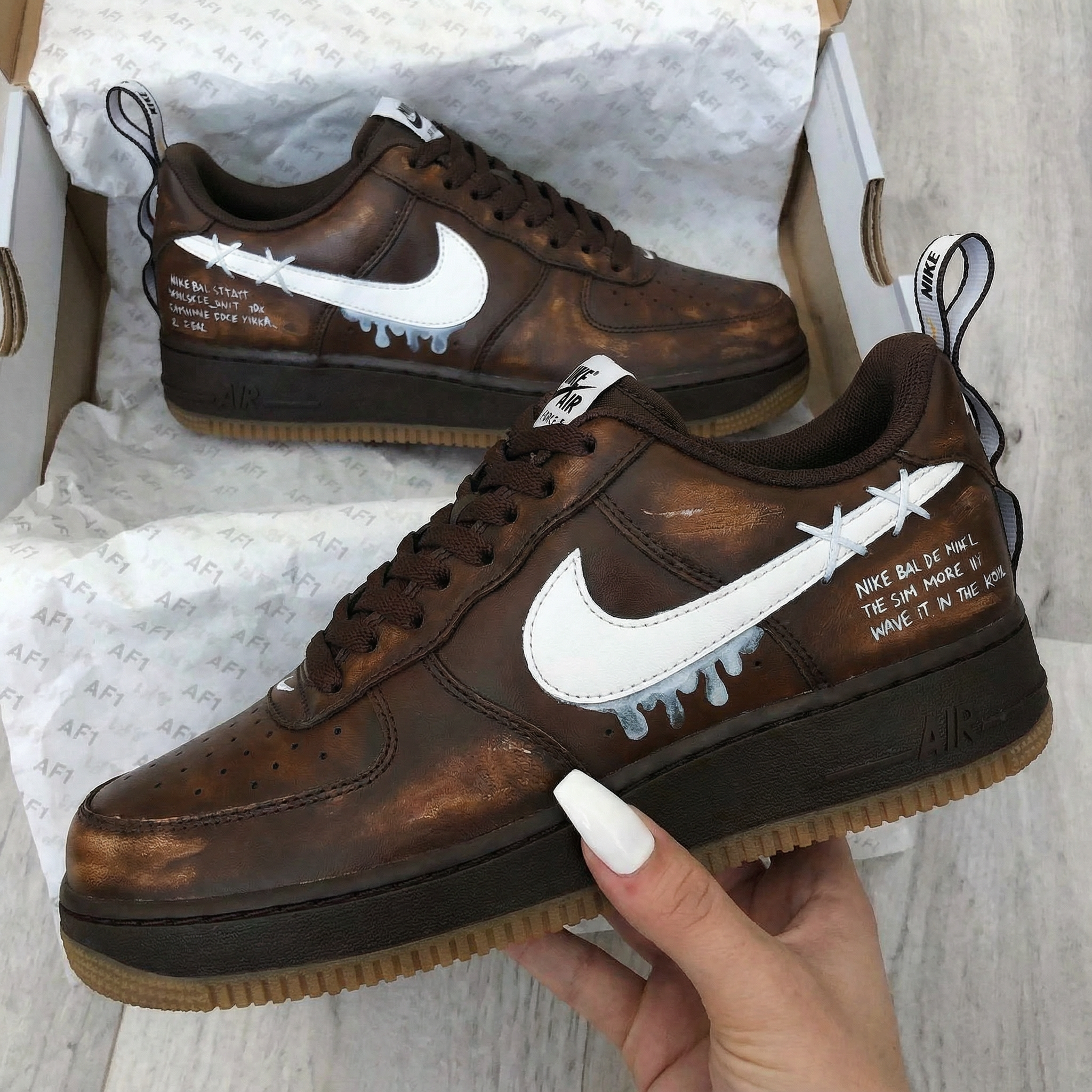 Brown White Dripping - Effect Custom Air Force 1-shecustomize