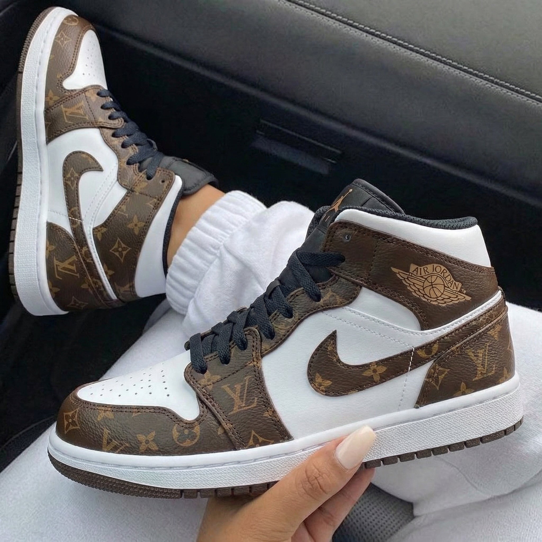 Brown White LV Monogram Custom Air Jordan 1-shecustomize