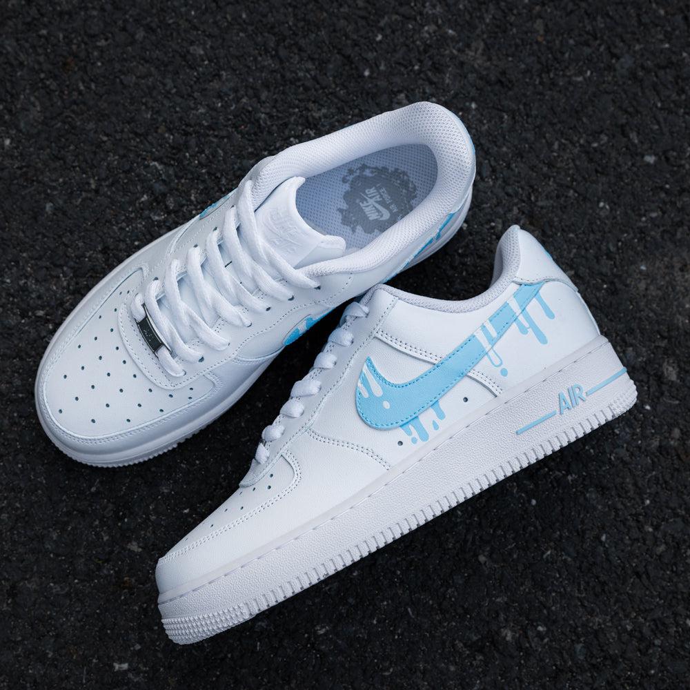 Bule White Milk Drip Air Force 1s Custom Shoes Sneakers-shecustomize