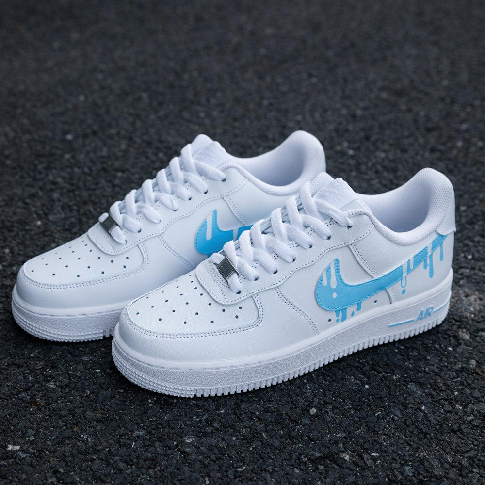 Bule White Milk Drip Air Force 1s Custom Shoes Sneakers-shecustomize