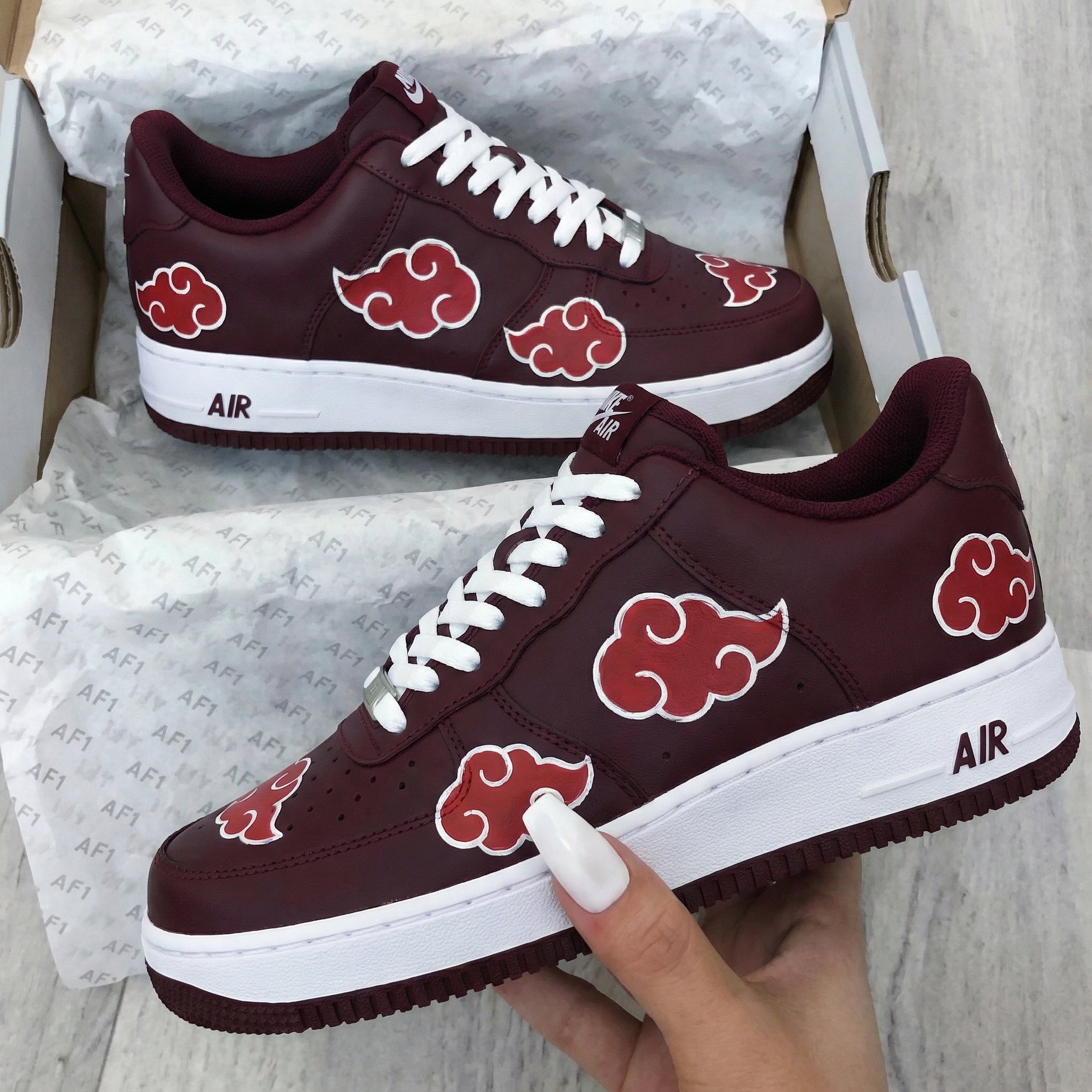 Burgundy Akatsuki Clouds Custom Air Force 1-shecustomize