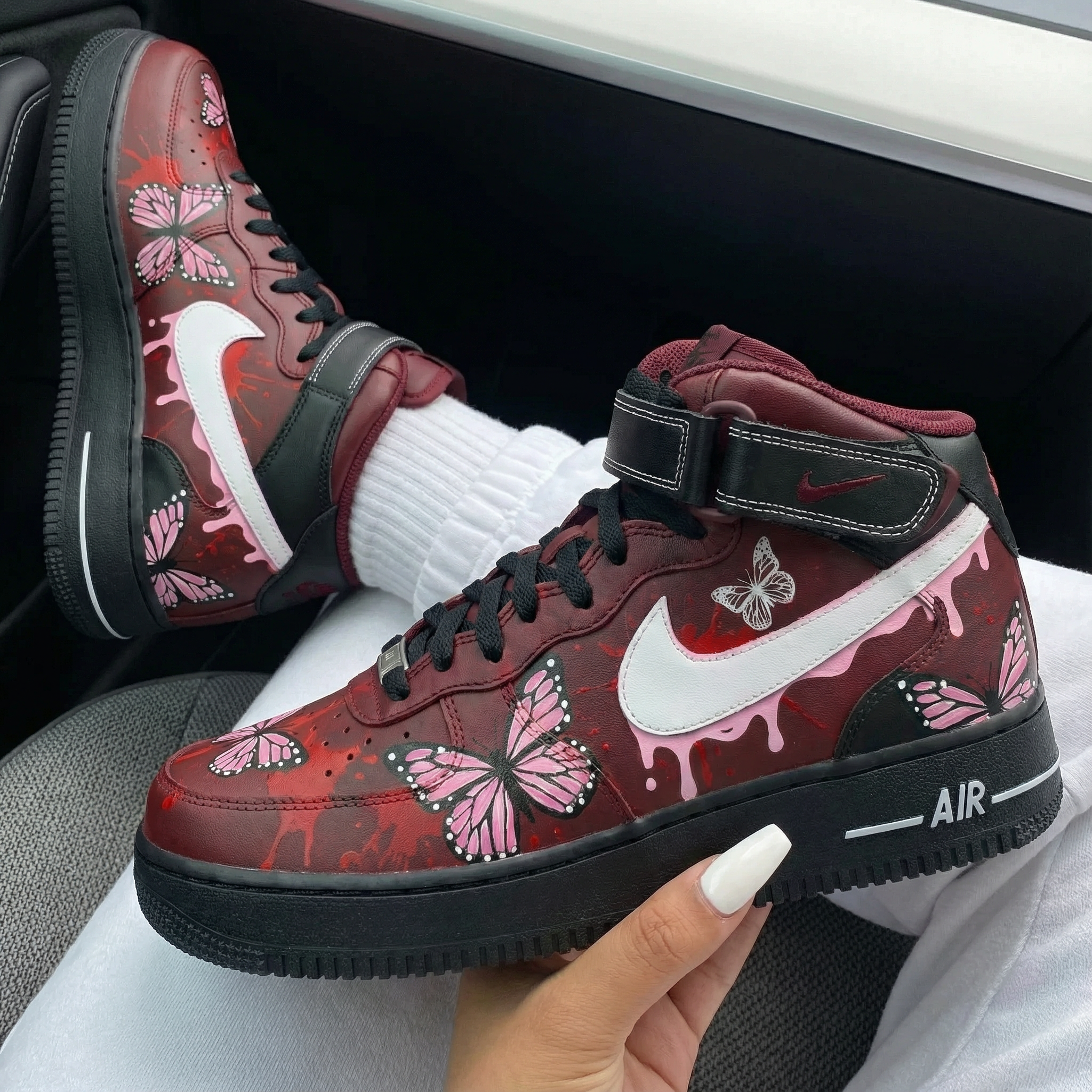 Burgundy Pink Butterflies Custom Air Force 1-shecustomize