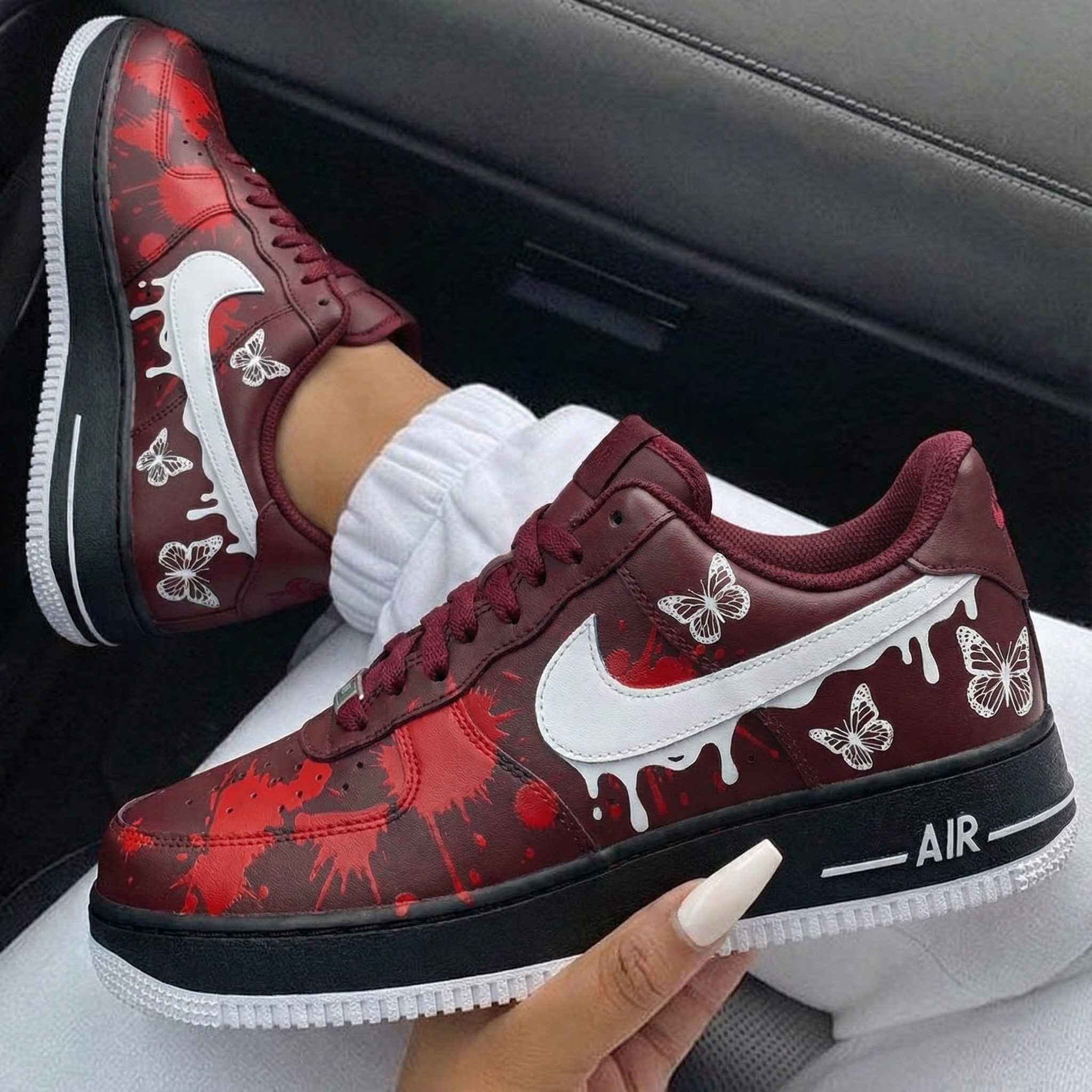 Burgundy Red Splatter Butterflies Custom Air Force 1-shecustomize