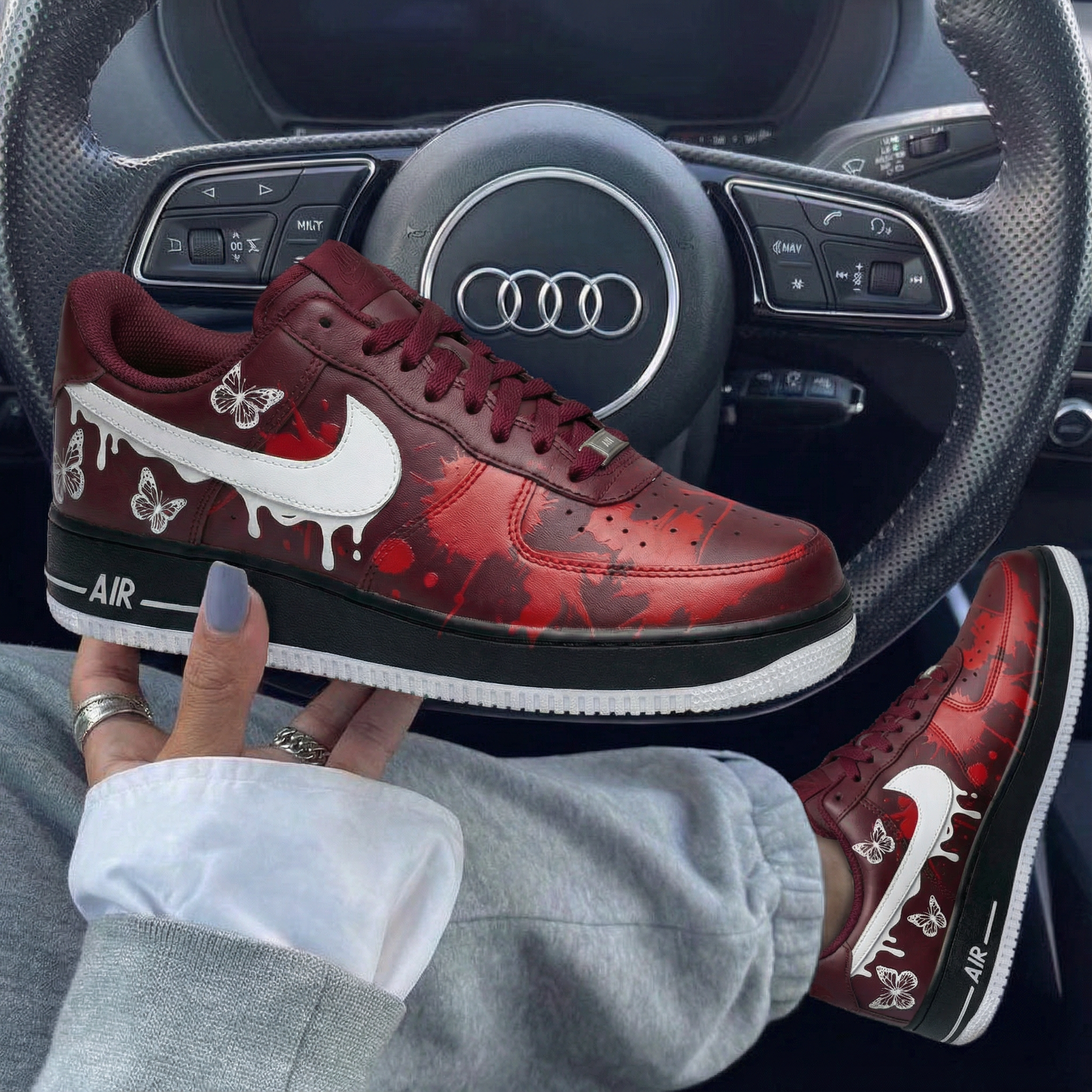Burgundy Red Splatter Butterflies Custom Air Force 1-shecustomize