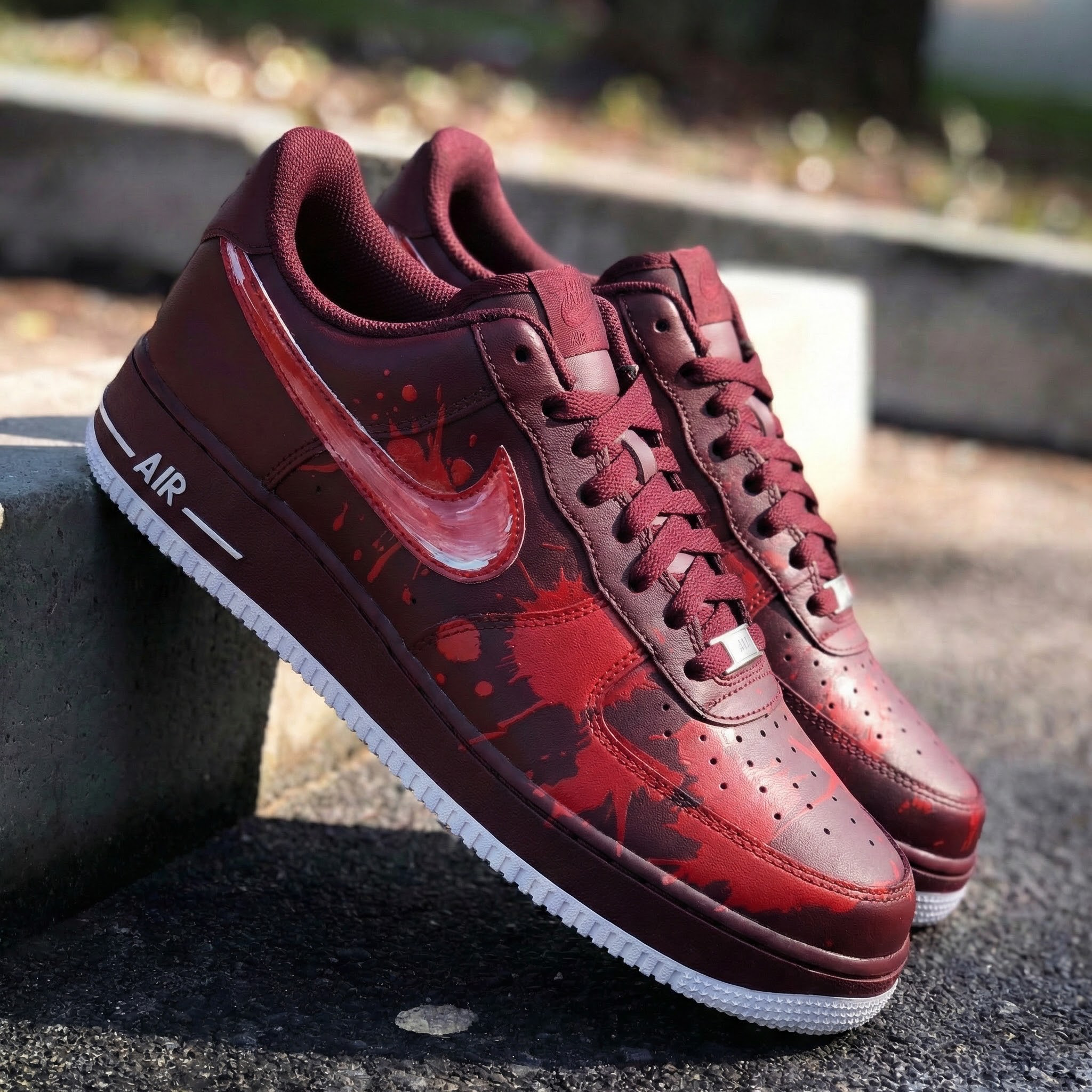 Burgundy Red Splatter Custom Air Force 1-shecustomize