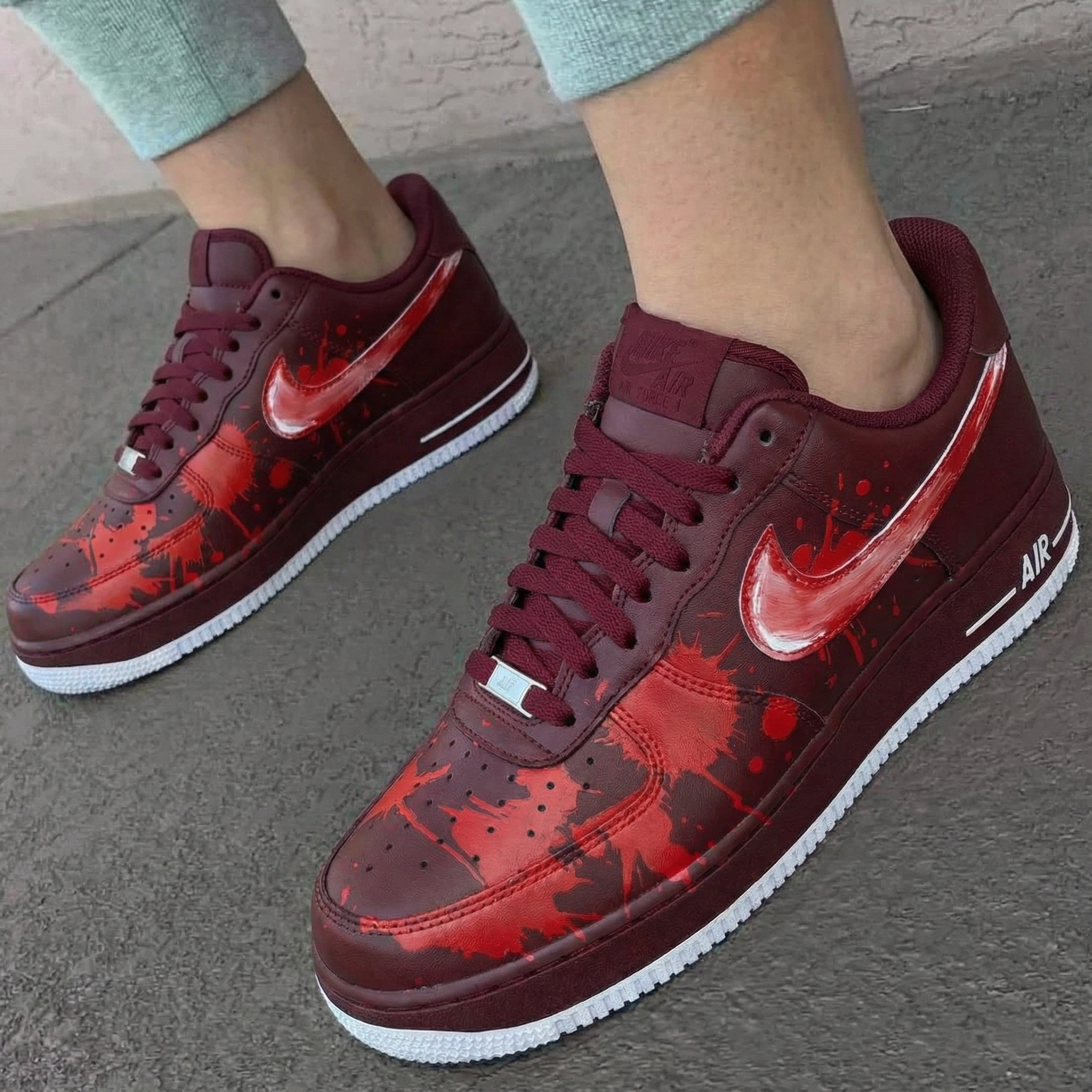 Burgundy Red Splatter Custom Air Force 1-shecustomize