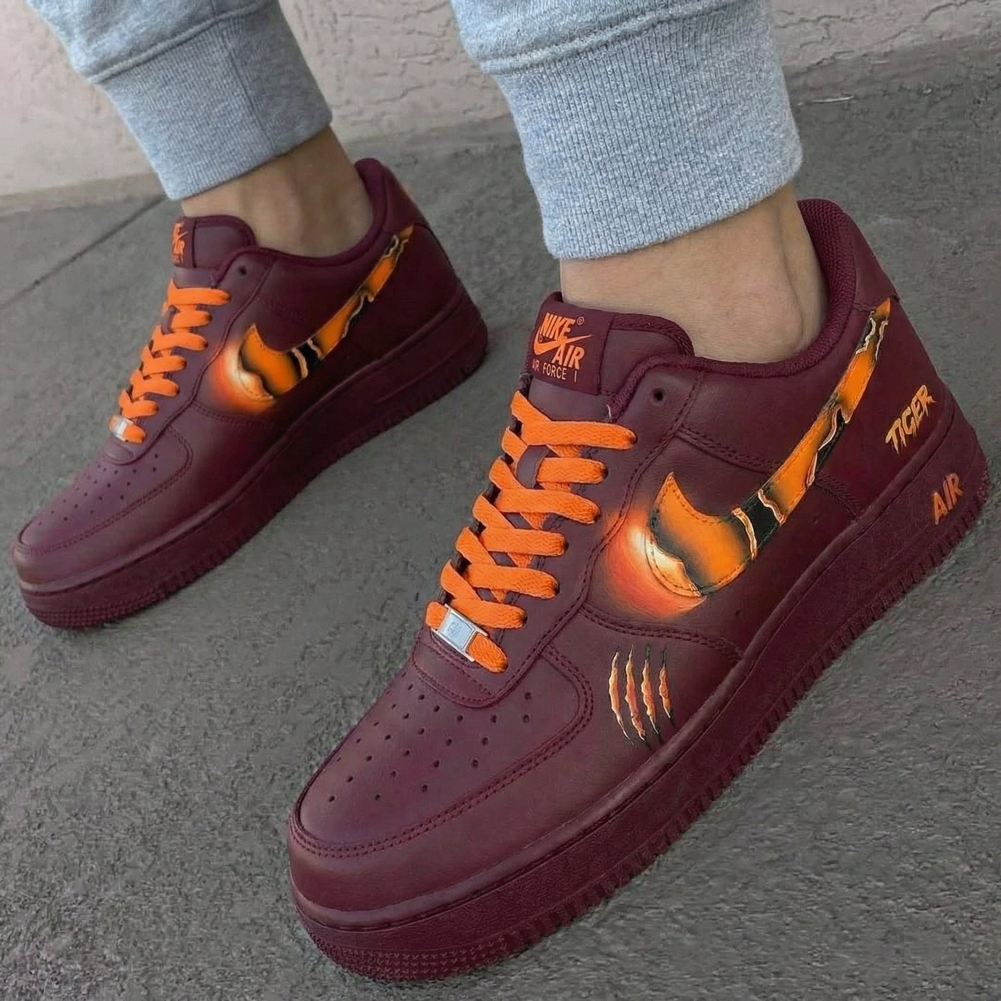 Burgundy Tiger Theme Custom Air Force 1-shecustomize