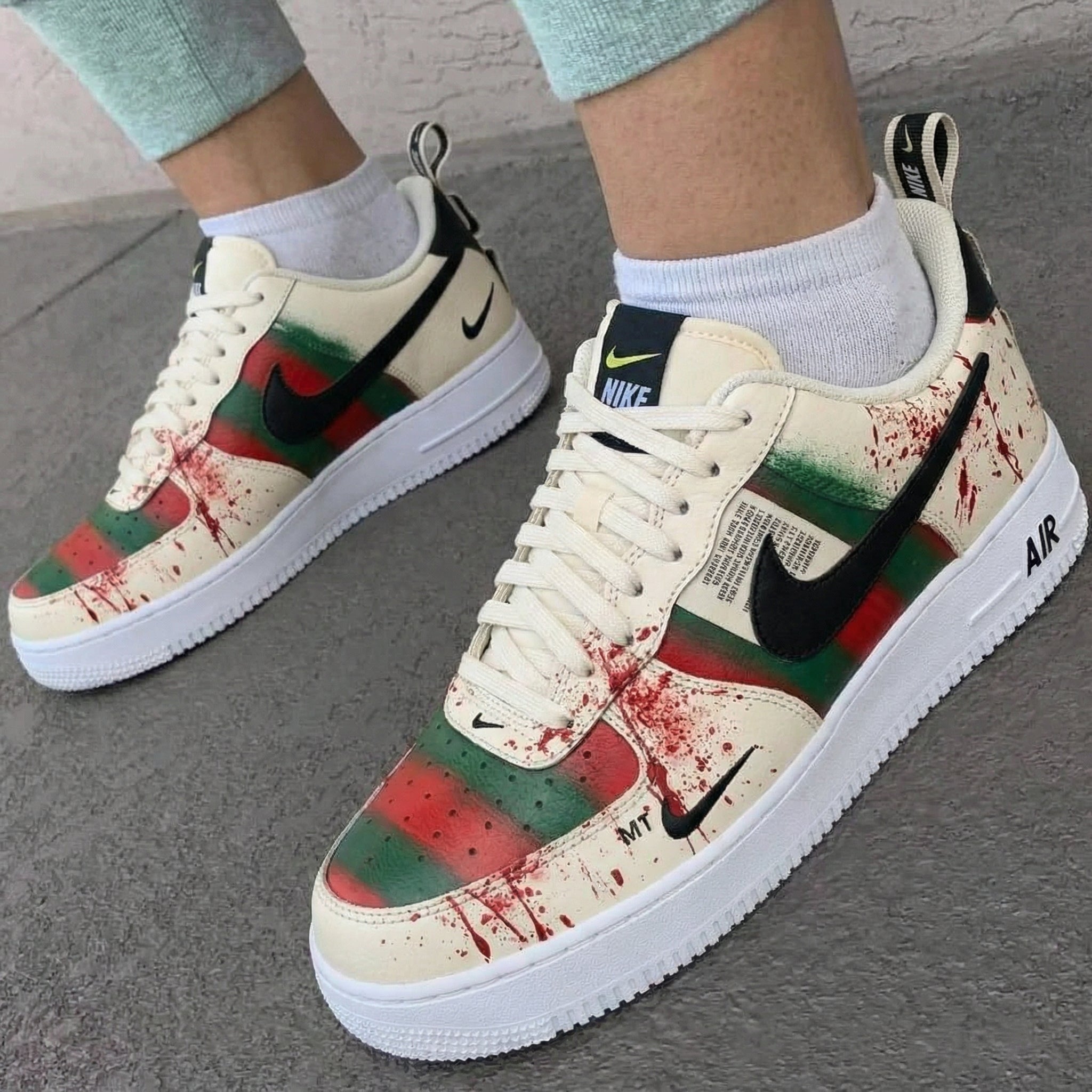 Cream Green Red Blood - splatter GG Custom Air Force 1-shecustomize