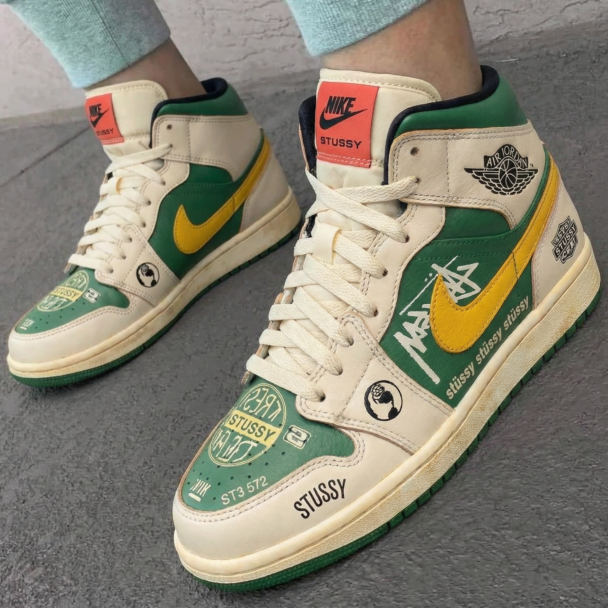 Cream Green Yellow Stussy - themed Custom Air Jordan 1-shecustomize