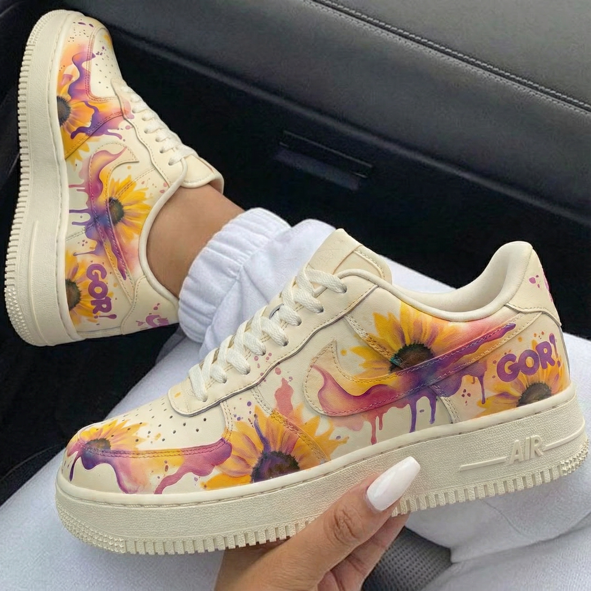 Cream Sunflower Splash Custom Air Force 1-shecustomize