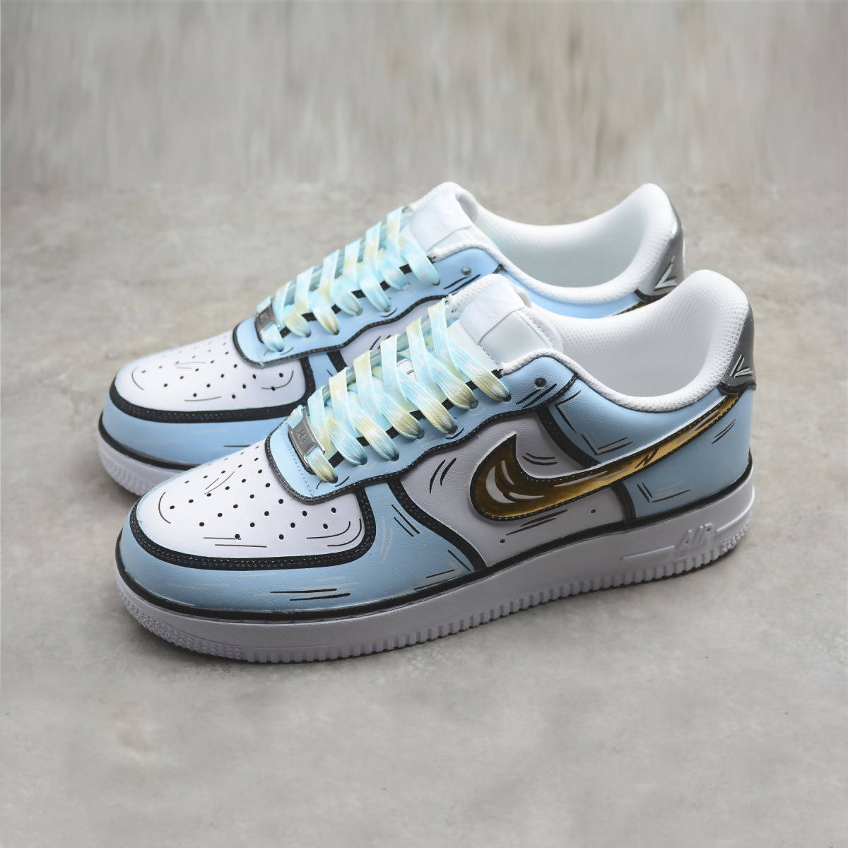 Custom Air Force 1 Baby Blue Cartoon Pattern