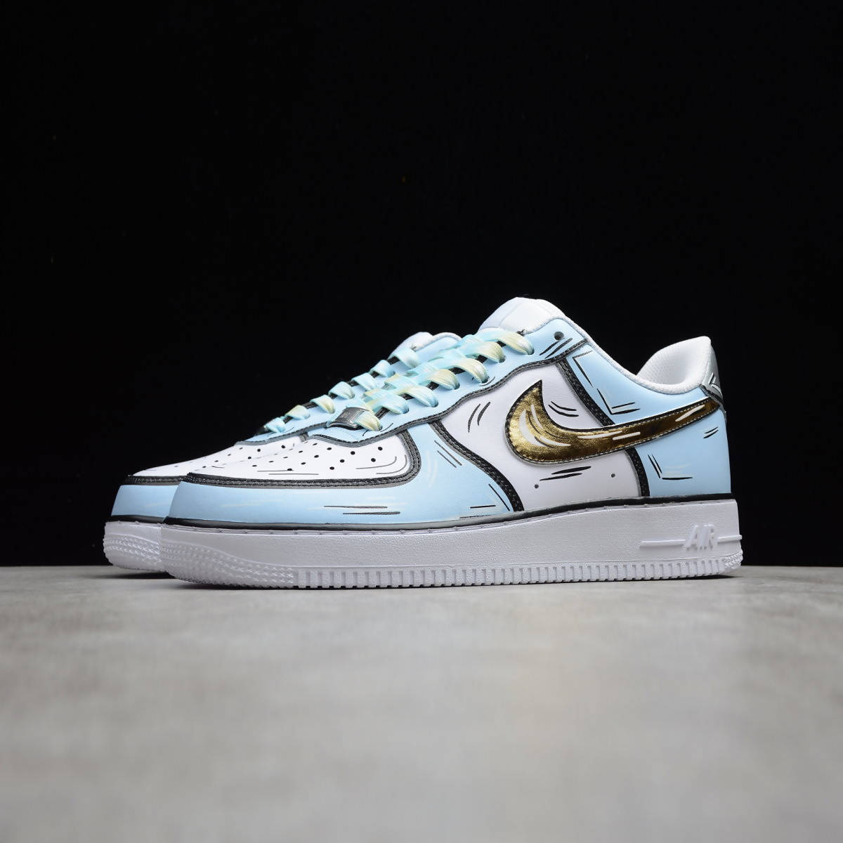Custom Air Force 1 Baby Blue Cartoon Pattern