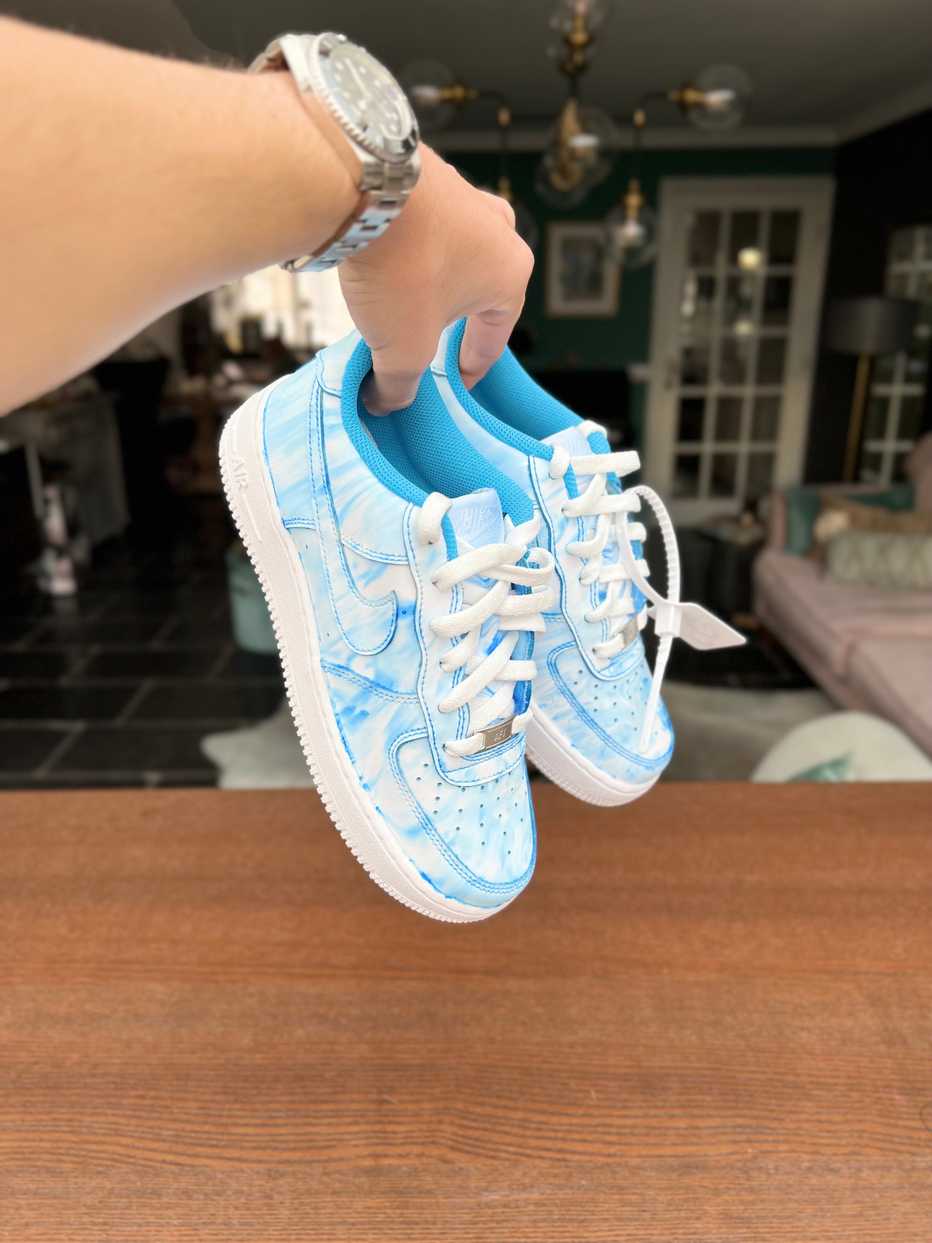 Custom Air Force 1 Baby Blue Tie Dye-shecustomize