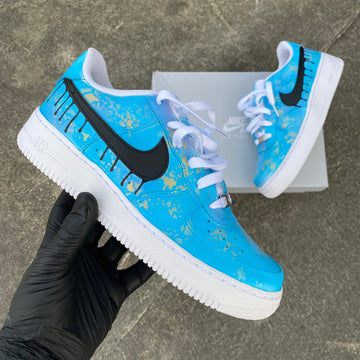 Custom Air Force 1 Baby Blue With Gold Splatter