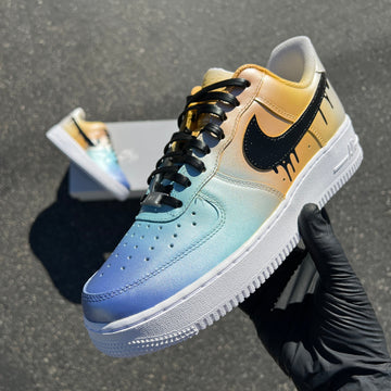 Custom Air Force 1 Baby Blue Yellow And Black Drip Swoosh