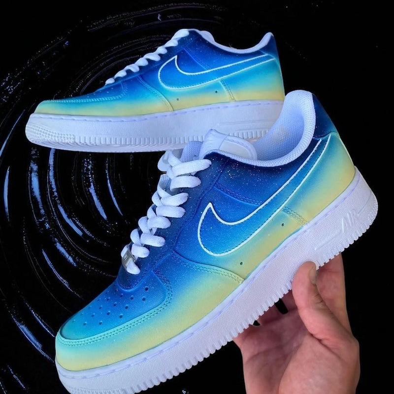 Custom Air Force 1 Baby Blue Yellow Gradient