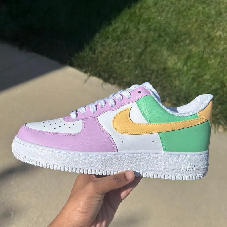 Custom Air Force 1 Baby Pink Green Yellow Color - Blocked-shecustomize