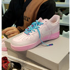 Custom Air Force 1 Baby Pink With Blue Laces-shecustomize
