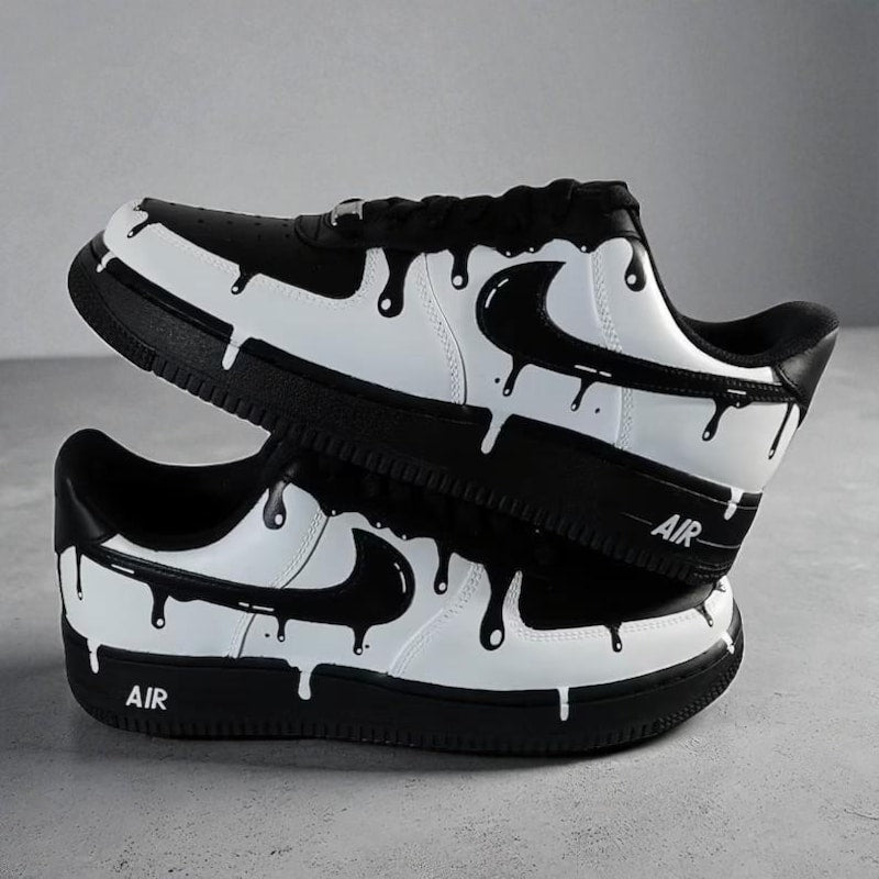 Custom Air Force 1 Black And White Drip Pattern