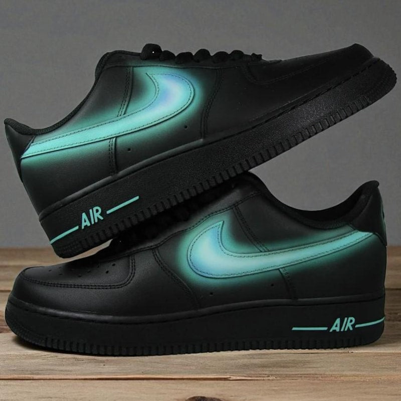 Custom Air Force 1 Black Cyan-blue Swoosh