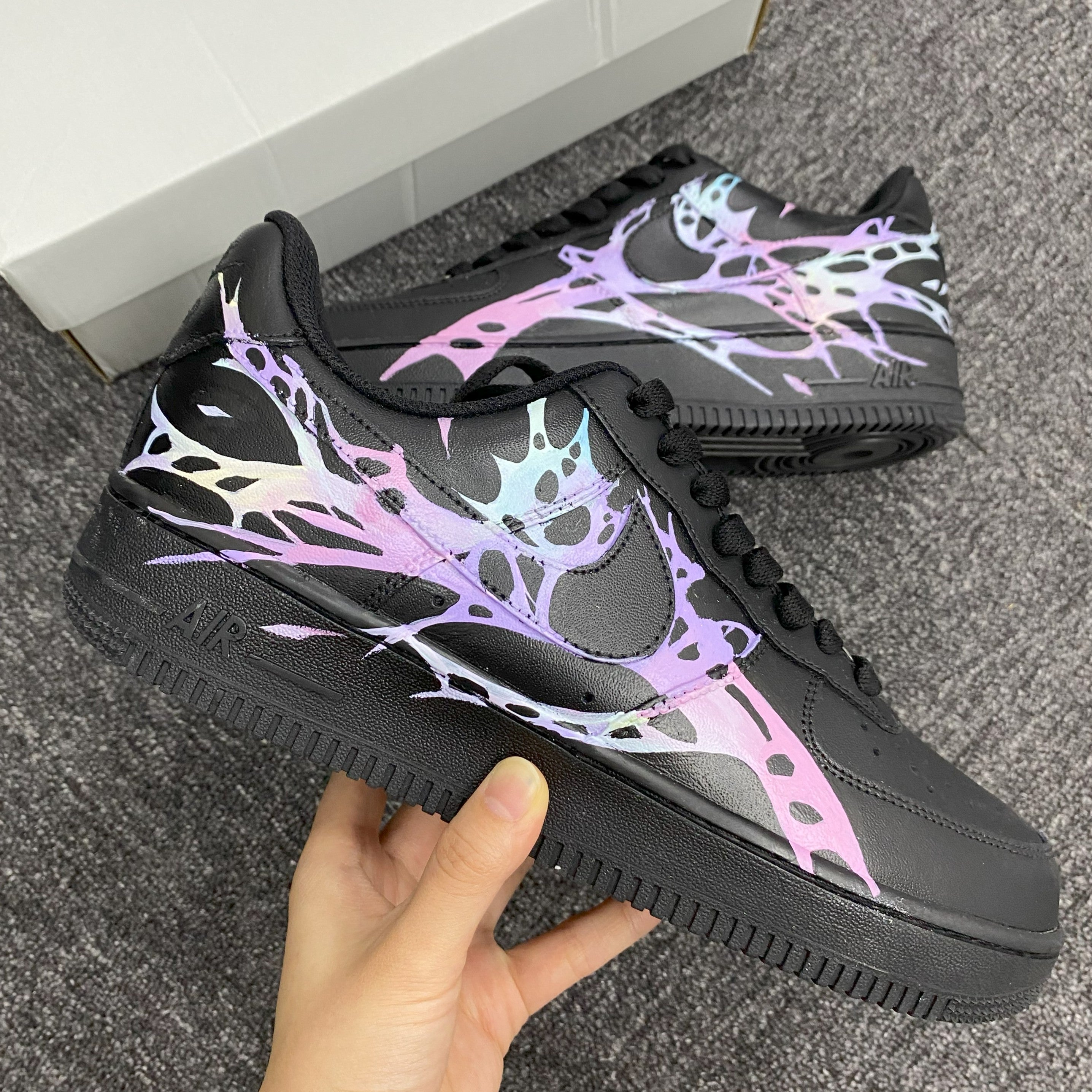 Custom Air Force 1 Black Pastel Pink And Purple Pattern