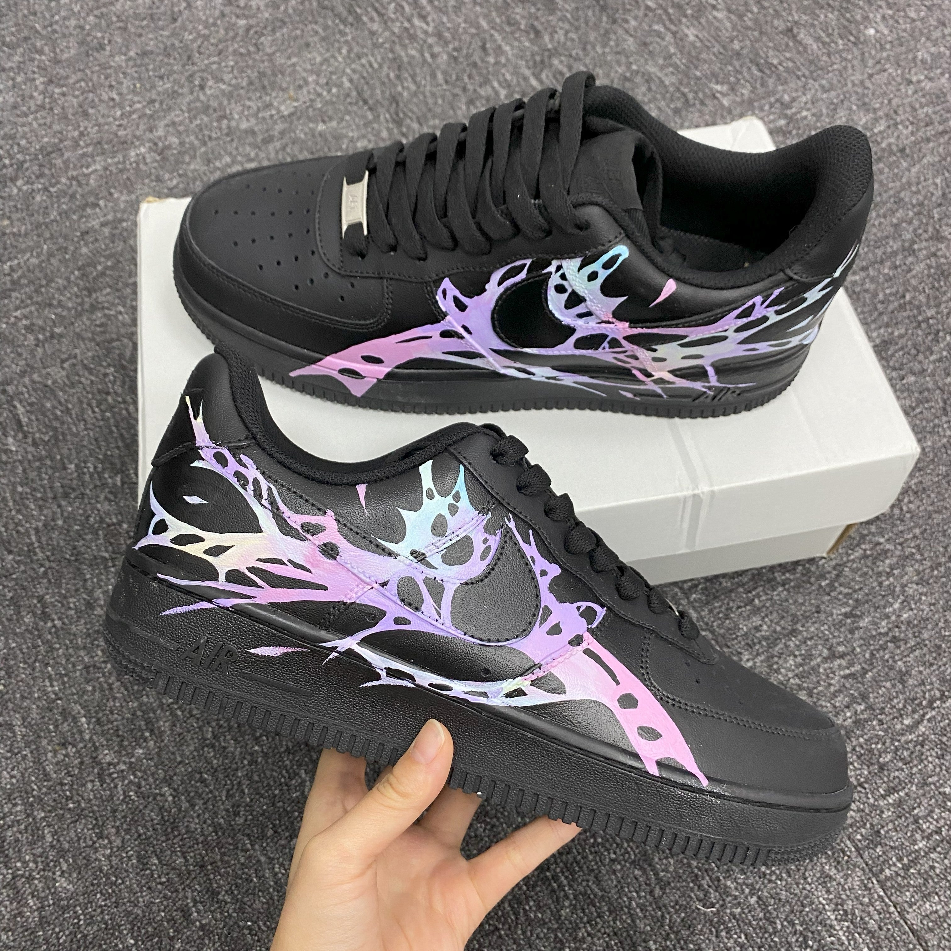 Custom Air Force 1 Black Pastel Pink And Purple Pattern