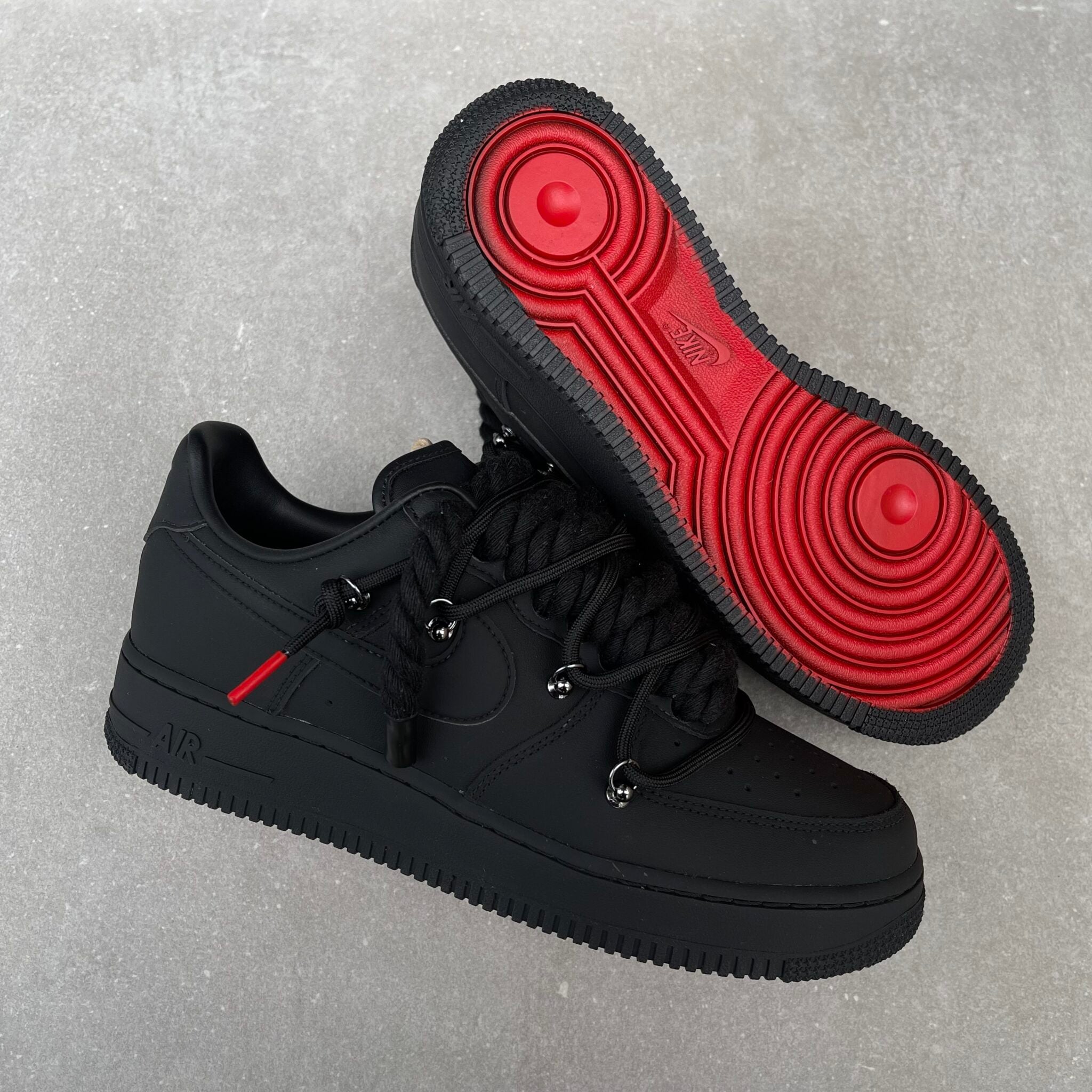 Custom Air Force 1 Black Red Chunky Rope Laces-shecustomize
