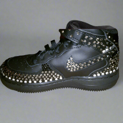 Custom Air Force 1 Black Studded Rhinestones Mid-shecustomize