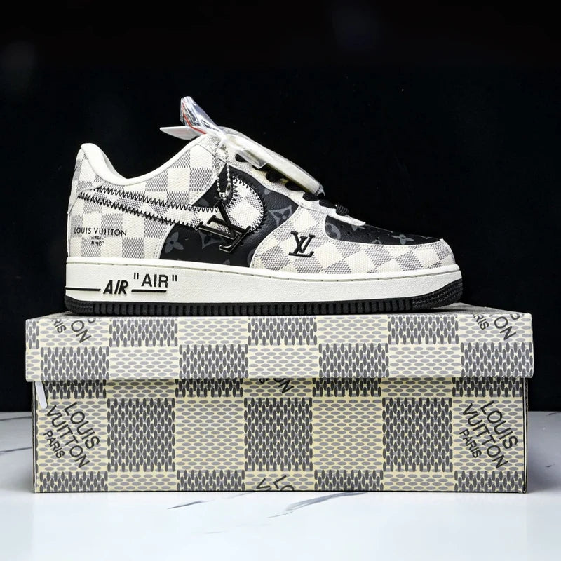 Custom Air Force 1 Black White Checkered With LV Logo