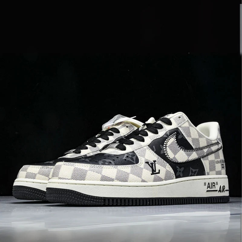 Custom Air Force 1 Black White Checkered With LV Logo