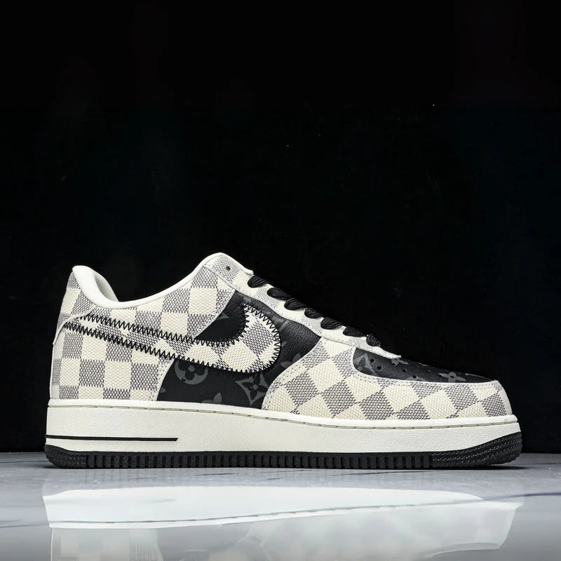 Custom Air Force 1 Black White Checkered With LV Logo