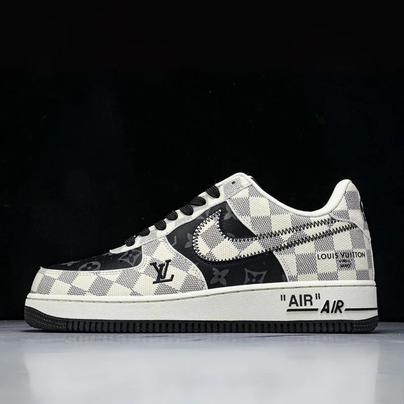 Custom Air Force 1 Black White Checkered With LV Logo