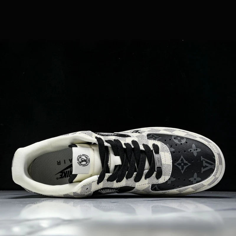 Custom Air Force 1 Black White Checkered With LV Logo
