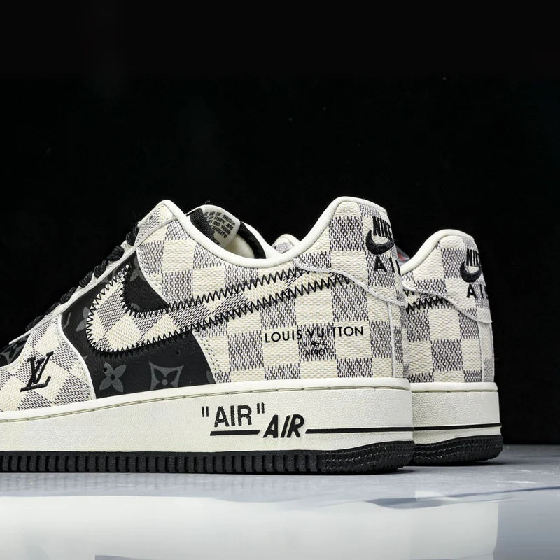 Custom Air Force 1 Black White Checkered With LV Logo