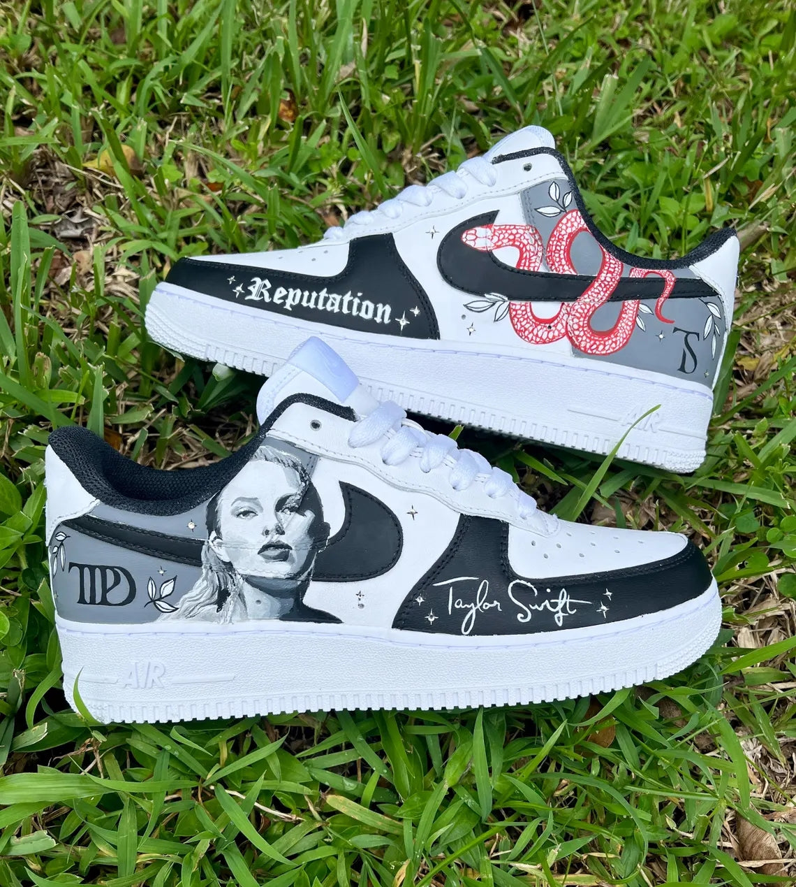 Custom Air Force 1 Black White Taylor Swift Reputation Theme-shecustomize