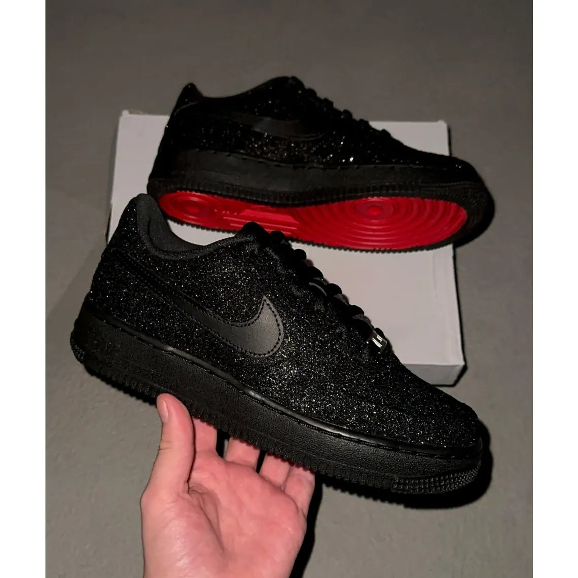 Custom Air Force 1 Black With LV Logo And Red Sole-shecustomize