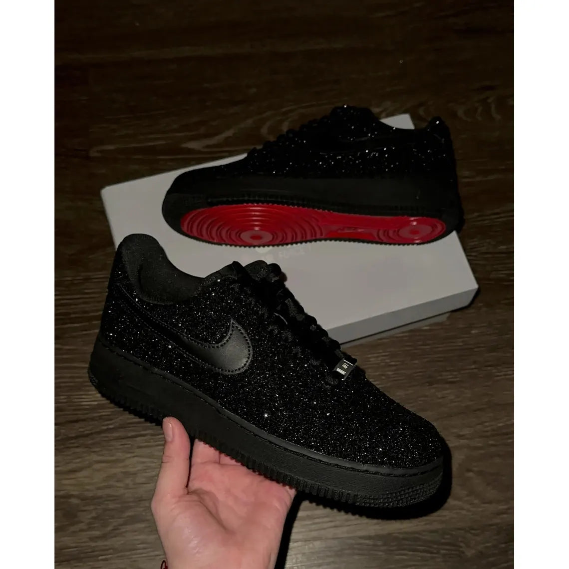 Custom Air Force 1 Black With LV Logo And Red Sole-shecustomize