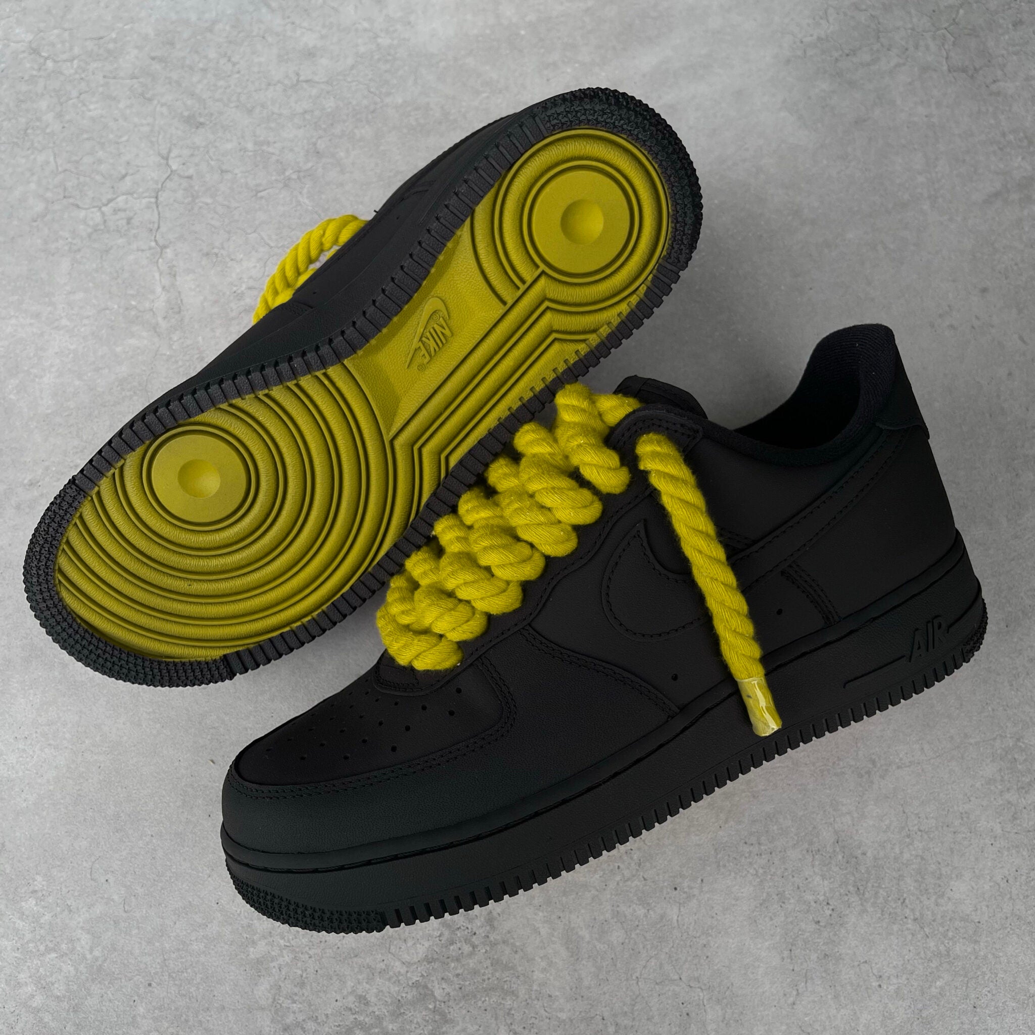 Custom Air Force 1 Black With Yellow Rope Laces-shecustomize