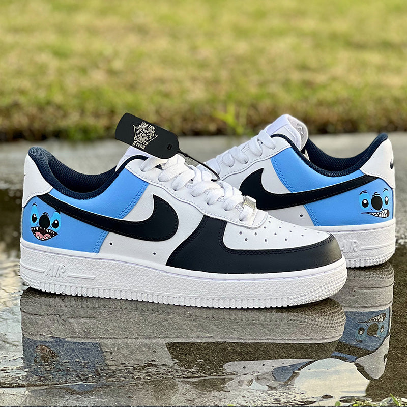 Custom Air Force 1 Blue And White Stitch Design