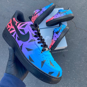 Custom Air Force 1 Blue Pink Geometric Pattern