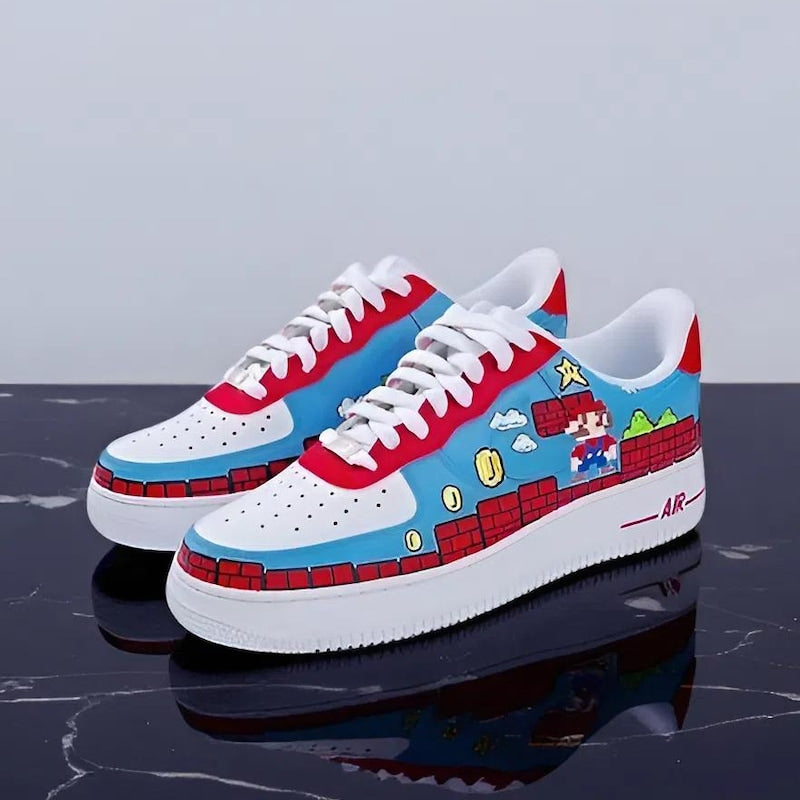 Custom Air Force 1 Blue Red And White Mario Theme