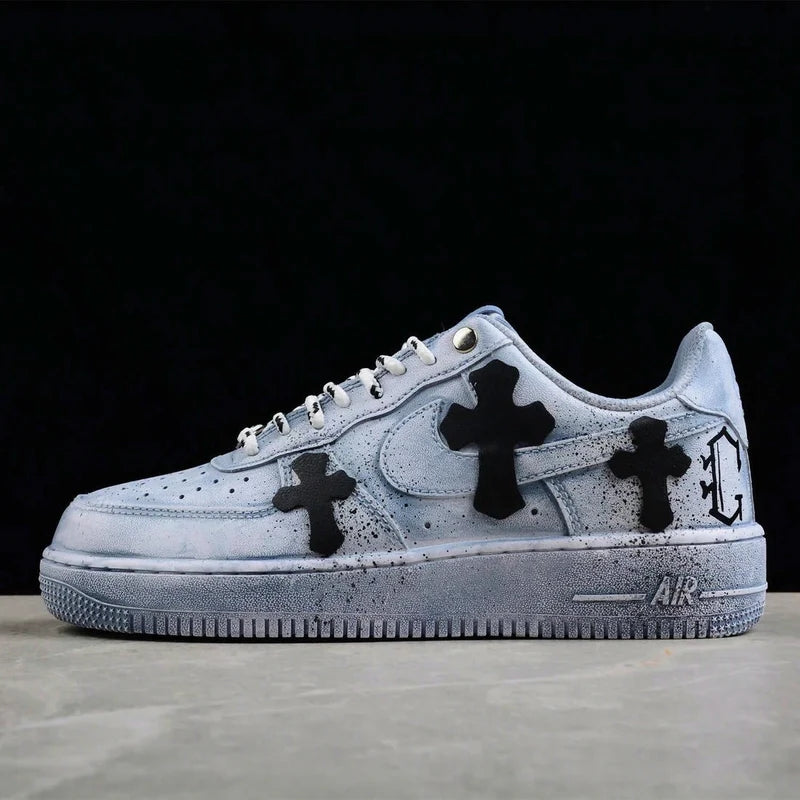 Custom Air Force 1 Blue With Crosses And Speckles