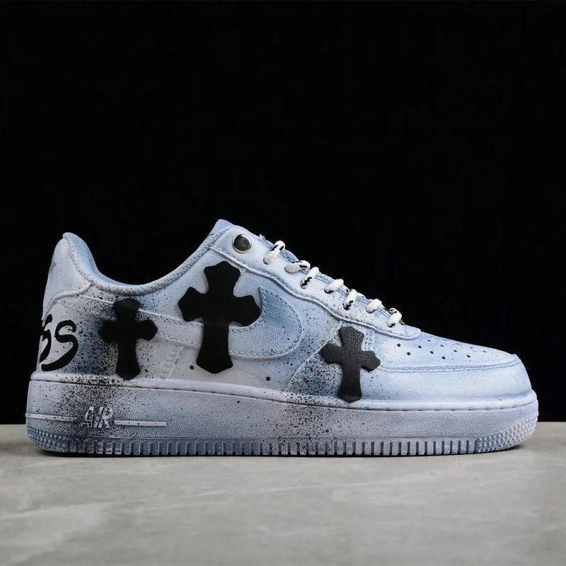 Custom Air Force 1 Blue With Crosses And Speckles