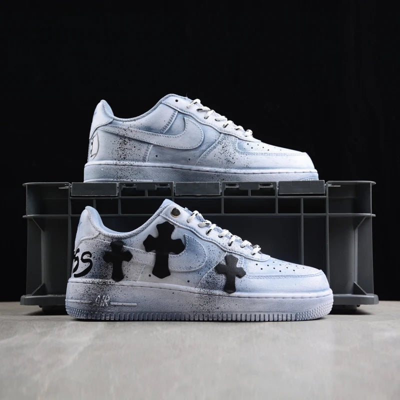 Custom Air Force 1 Blue With Crosses And Speckles